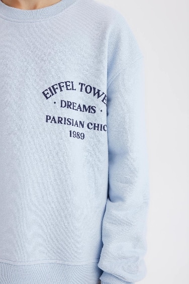 Girl Relax Fit Crew Neck Printed Sweatshirt