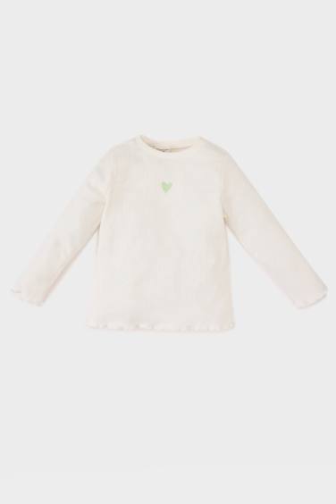 Baby Girl Crew Neck Printed Corduroy T-Shirt