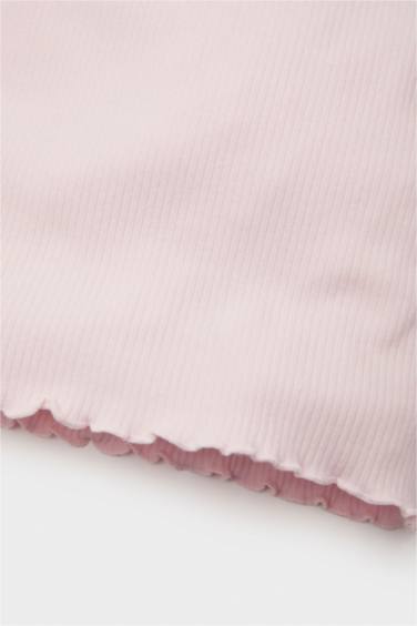 تيشيرت كم طويل مضلع قصة عادية برقبة مستديرة