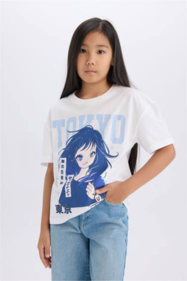 تيشيرت بناتي نص ردن قصة مريحة بياخة مستديرة