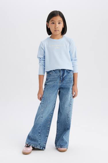 تيشيرت بنات سليم كم طويل مطبوع برقبة مستديرة