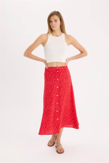 Юбка А-силуэта, миди с высокой талией, цветочный принт