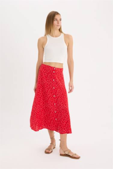 Юбка А-силуэта, миди с высокой талией, цветочный принт