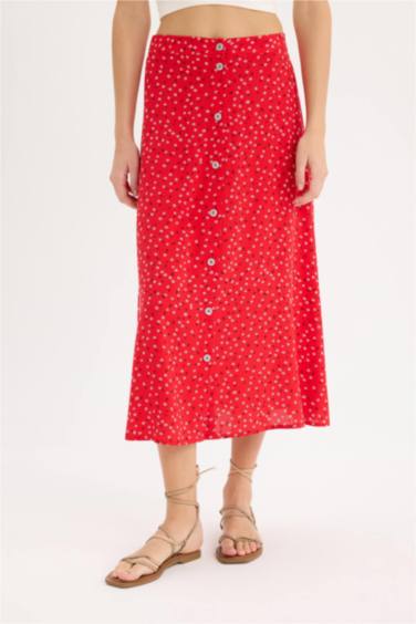 Юбка А-силуэта, миди с высокой талией, цветочный принт