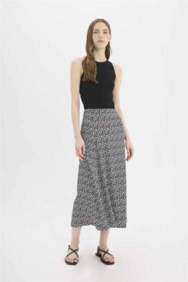 Юбка-макси А-силуэта с цветочным принтом из мароккена с обычной посадкой