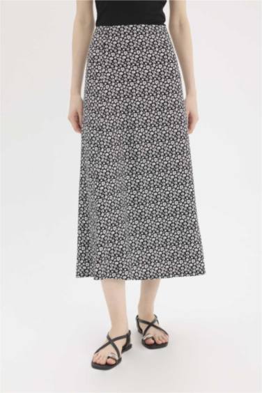 Юбка-макси А-силуэта с цветочным принтом из мароккена с обычной посадкой
