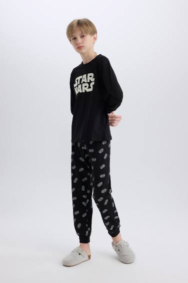 Erkek Çocuk Star Wars Pijama Takımı Bisiklet Yaka Uzun Kollu Üst Uzun Alt