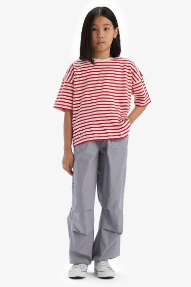 Girl Relax Fit Crew Neck Striped T-Shirt