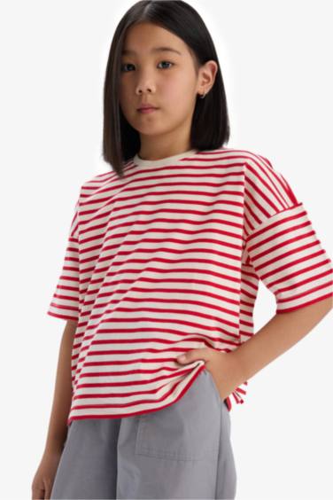 Girl Relax Fit Crew Neck Striped T-Shirt