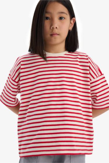Girl Relax Fit Crew Neck Striped T-Shirt