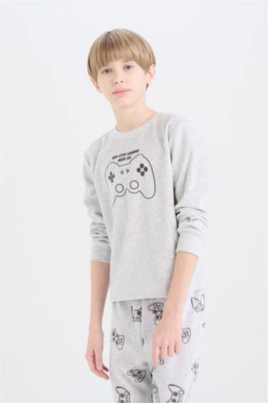 طقم بيجامة أولادي قطني قصة عادية من قطعتين