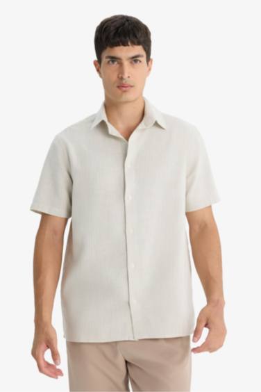 Regular Fit Polo Collar Linen Look Cotton Summer Shirt