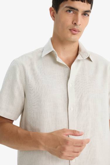 Regular Fit Polo Collar Linen Look Cotton Summer Shirt