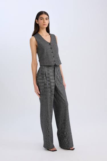 Checkered High Waist Wide Leg Classic Trousers