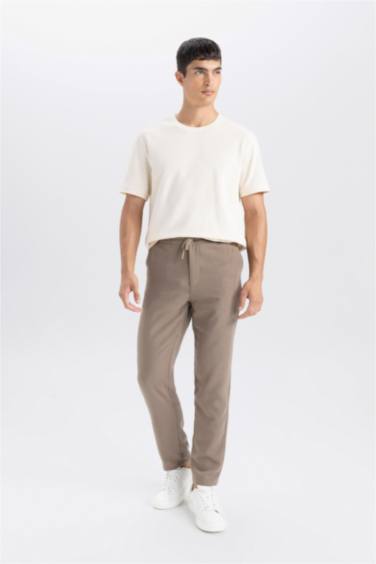 Yazlık Jogger Pantolon Slim Fit Dar Kesim Beli Bağcıklı Cepli Düz Paça