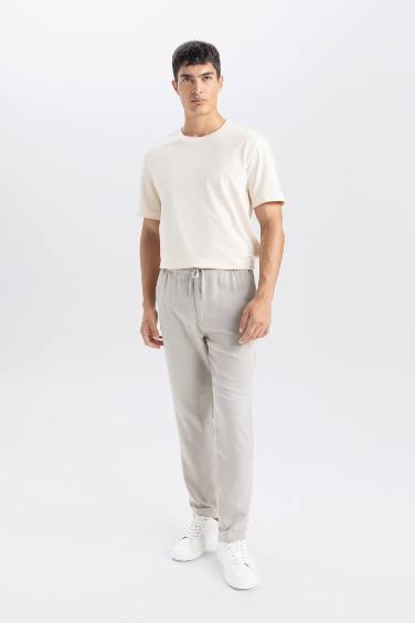 Yazlık Jogger Pantolon Slim Fit Dar Kesim Beli Bağcıklı Cepli Düz Paça