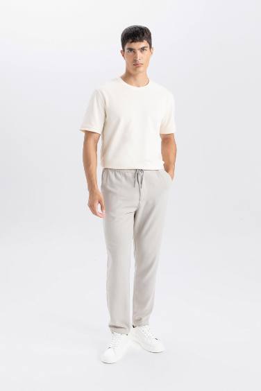Yazlık Jogger Pantolon Slim Fit Dar Kesim Beli Bağcıklı Cepli Düz Paça