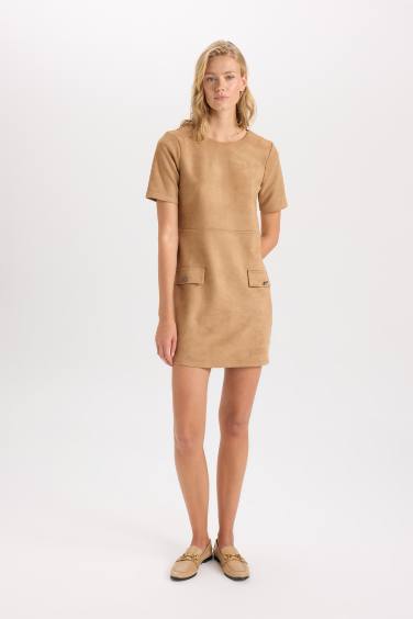 Round Collar Scuba Fabric Mini Dress