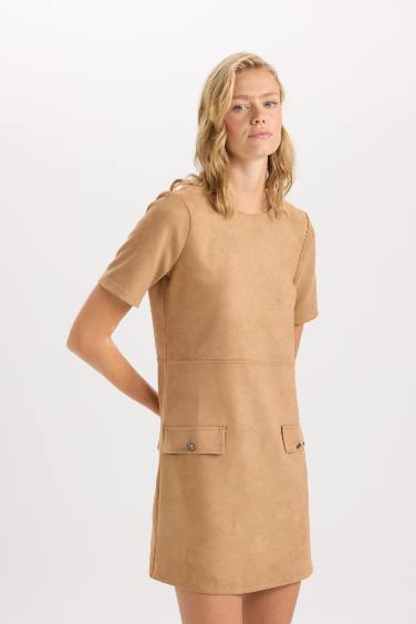 Round Collar Scuba Fabric Mini Dress