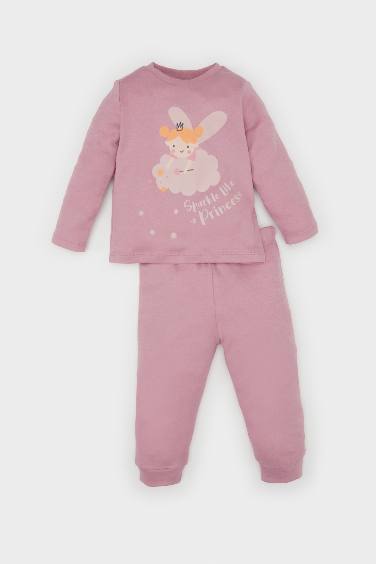 Kız Bebek Pijama Takımı Baskılı Uzun Kollu Üst Beli Lastikli Alt