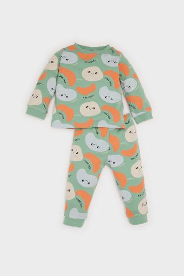 Erkek Bebek Pijama Takımı Desenli Bisiklet Yaka Uzun Kollu Üst Uzun Alt