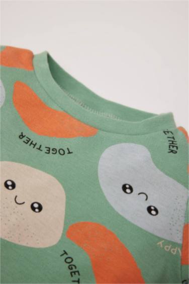 2 piece Regular Fit Crew Neck Printed Knitted Pyjamas