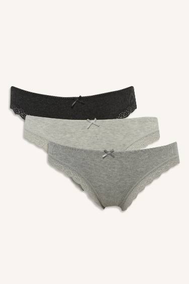 Fall in Love Lace Detailed Ribbed 3 Piece Brazilian Panties