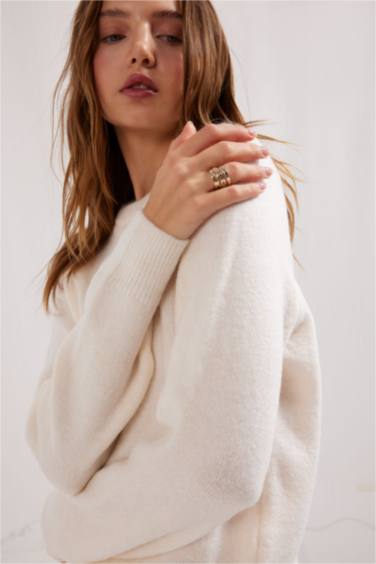 Regular Fit Bisiklet Yaka Basic Düz Soft Touch Yumuşak Triko Kazak