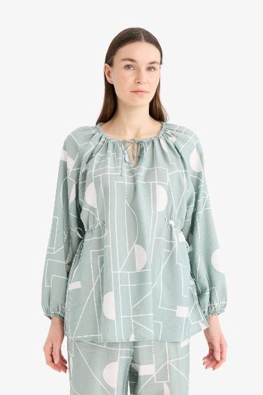 بلوزة كم طويل قصة عادية أخضر