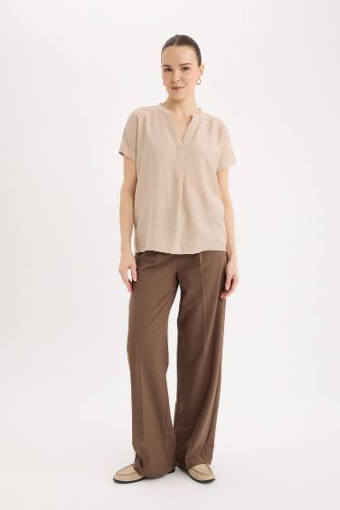 Regular Fit Crew Neck Short Sleeve Blouse