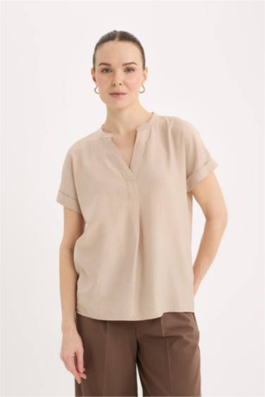 Regular Fit Crew Neck Short Sleeve Blouse