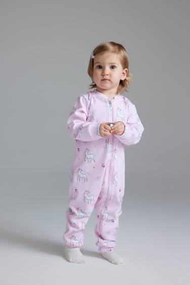 Kız Bebek Yenidoğan Unicorn Baskılı 2'li Uzun Kollu Tulum