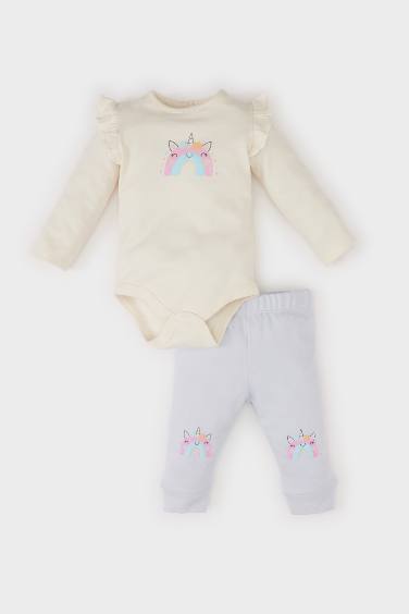 Baby Girl Unicorn Printed Snap Body Bottom 2 Piece Set