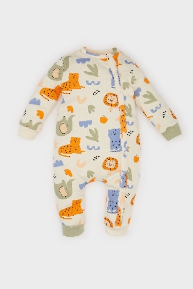 Baby Boy Newborn Safari Printed Snap Jumpsuit