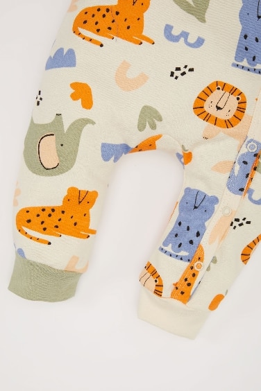 Baby Boy Newborn Safari Printed Snap Jumpsuit