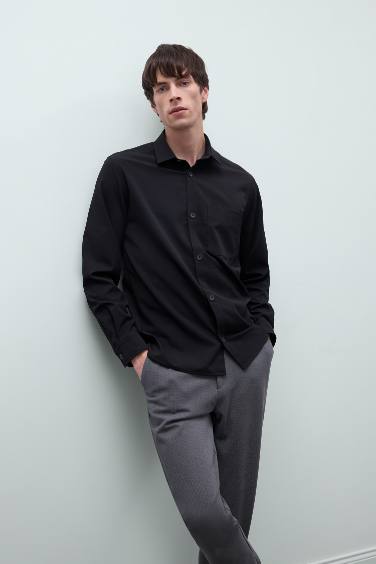 Regular Fit Polo Collar Long Sleeve Shirt