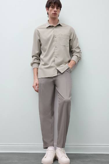 Regular Fit Polo Yaka Basic Düz Gofre Uzun Kollu Gömlek