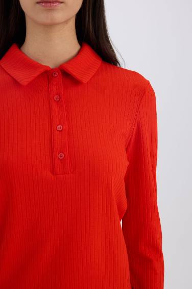 Slim Fit Polo Collar Camisole Long Sleeve T-Shirt