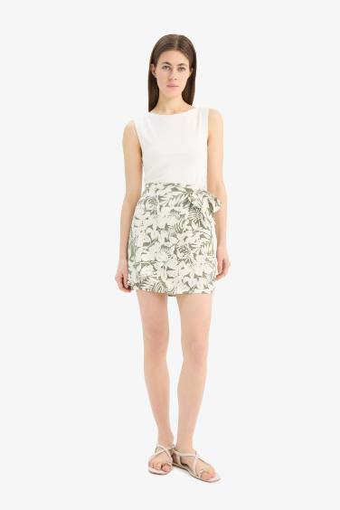 A Cut Printed High Waist Mini Skirt
