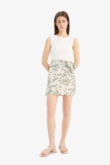 A Cut Printed High Waist Mini Skirt