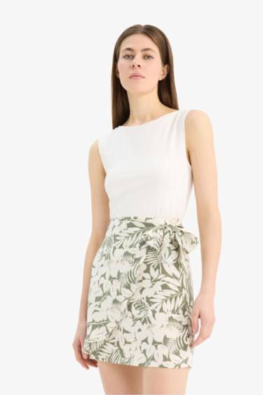 A Cut Printed High Waist Mini Skirt