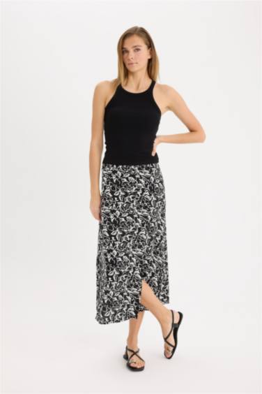 Юбка А-силуэта, миди с высокой талией, цветочный принт