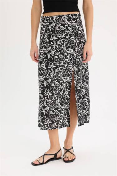 Юбка А-силуэта, миди с высокой талией, цветочный принт