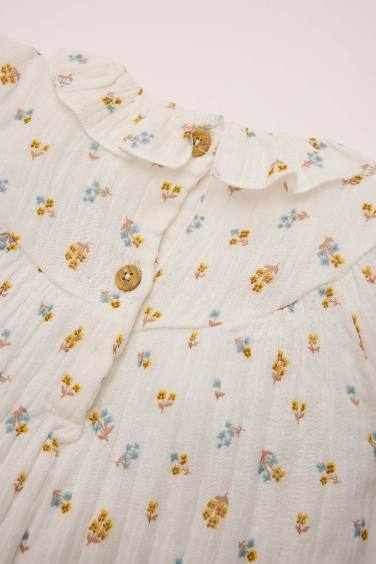 Girl Baby Muslin Floral Patterned Ruffle Collar Shirt