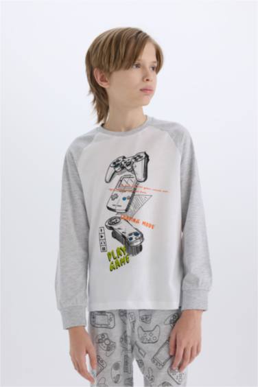 Erkek Çocuk Pijama Takımı Baskılı Uzun Kollu Üst Uzun Alt