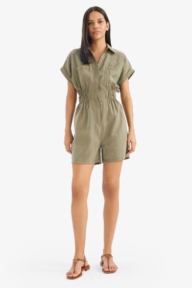 Ромпер с воротником рубашки и коротким рукавом из модала
