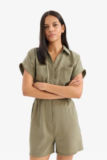 Ромпер с воротником рубашки и коротким рукавом из модала