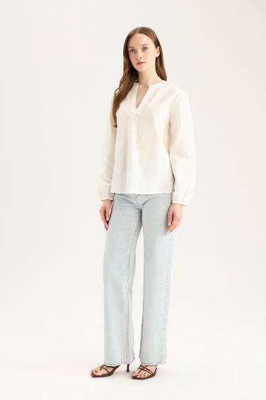 Regular Fit Crew Neck Long Sleeve Blouse