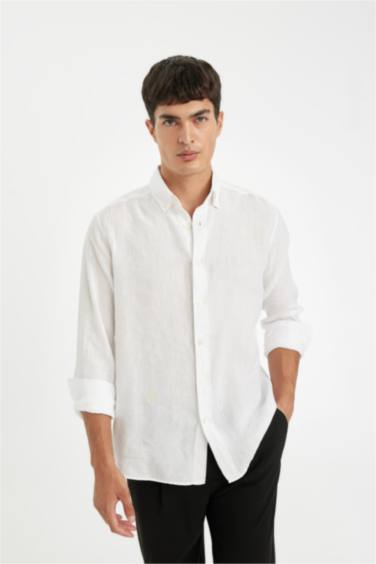 Chemise en lin à manches longues Coupe régulière