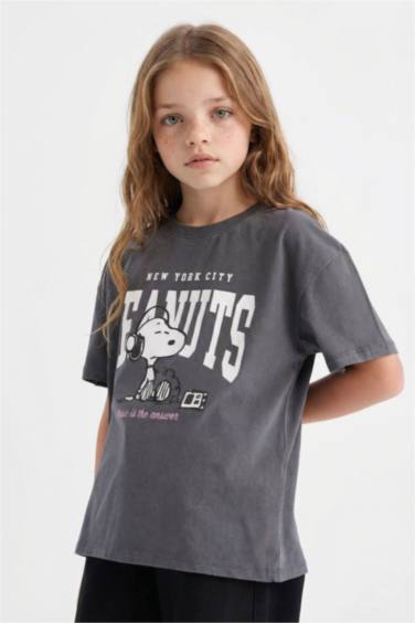 T-shirt Snoopy à col rond et manches courtes pour fille
